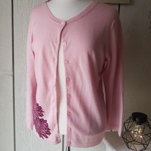 Garnet Hill Merino Wool Floral Print Cardigan